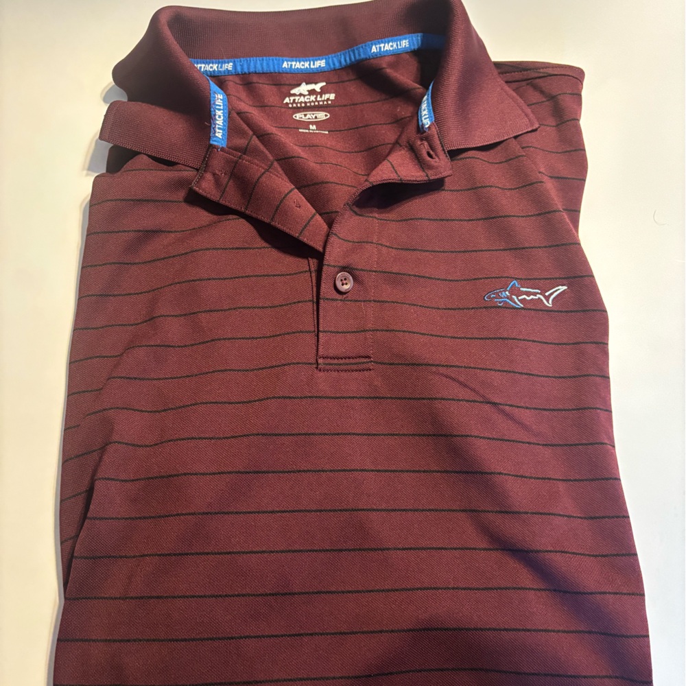 Attack Life by Greg Norman Black and Red Polo with Subtle Stripes
